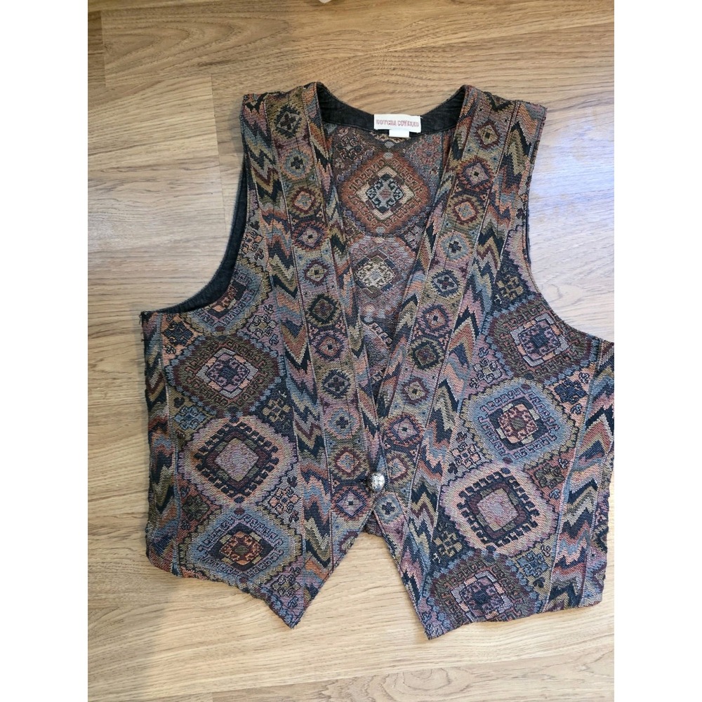 Gotcha Covered Aztec Vest Large Made In USA Tapestry Western Vintage